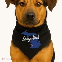 Saugatuck Michigan MI Map USA-Made Doggie Bandana thumb 1