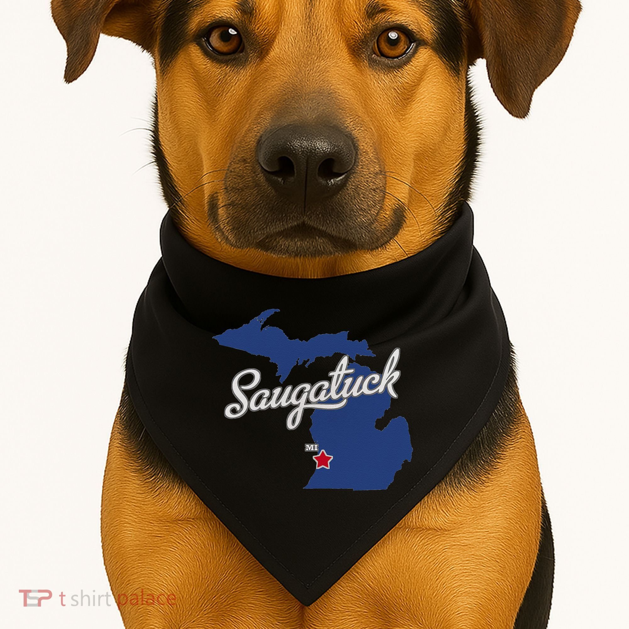 Saugatuck Michigan MI Map USA-Made Doggie Bandana