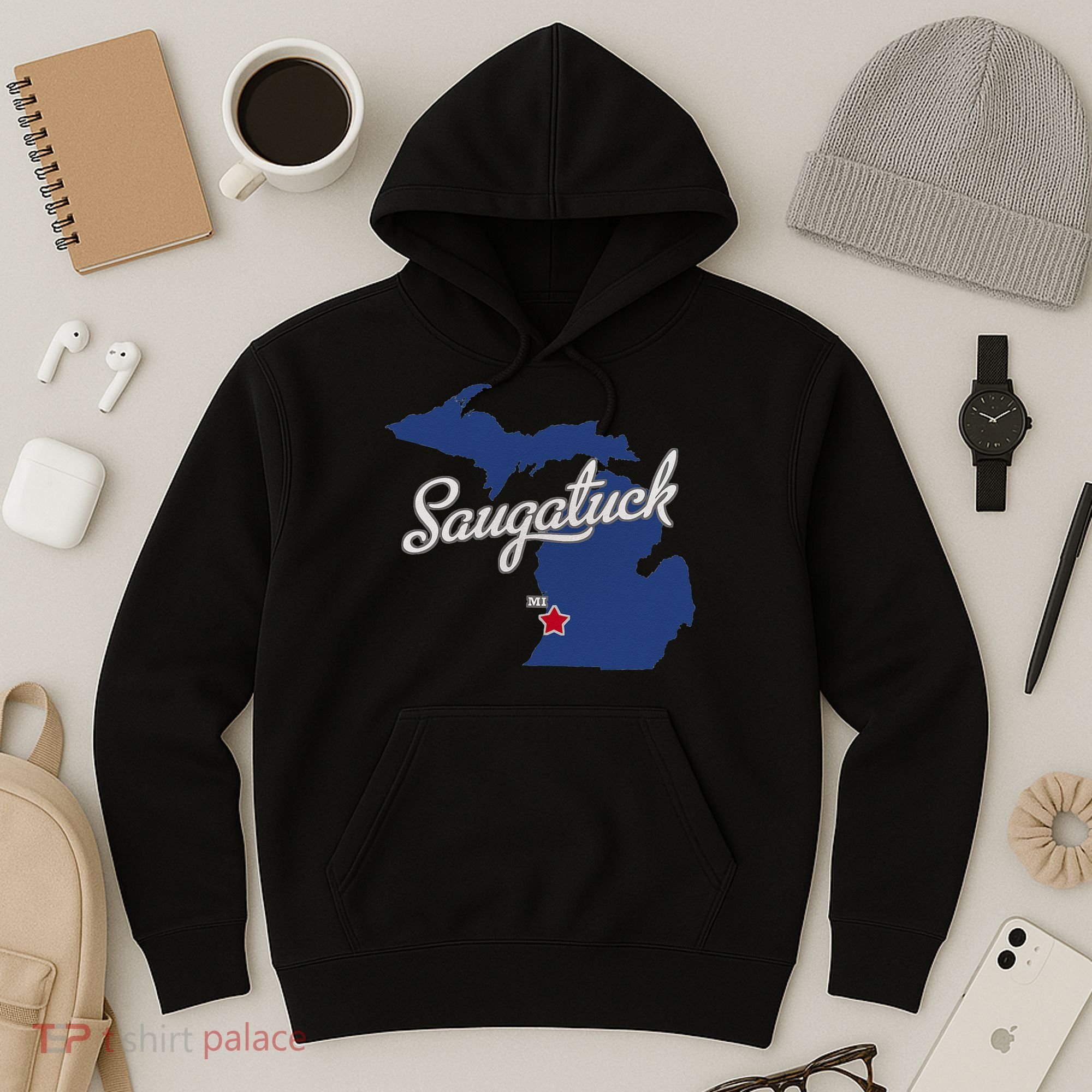 Saugatuck Michigan MI Map Hoodie