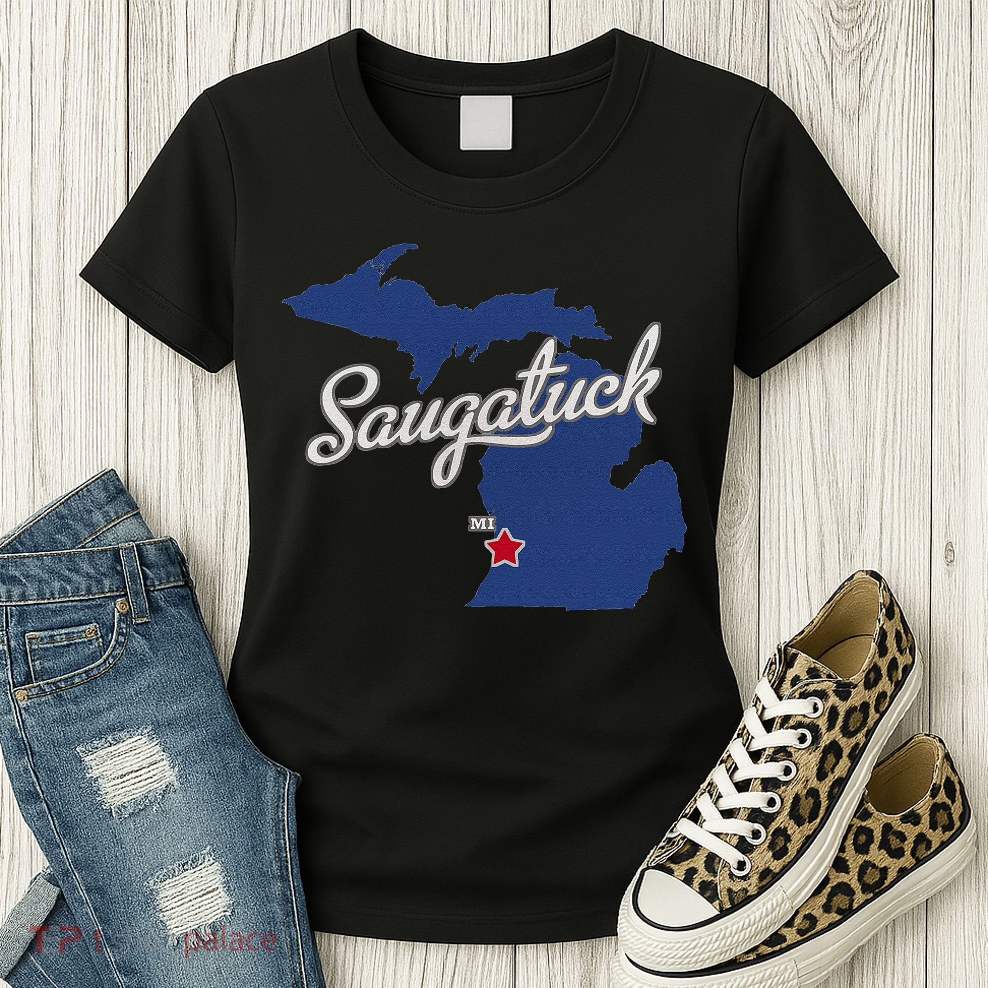 Saugatuck Michigan MI Map Women's T-Shirt