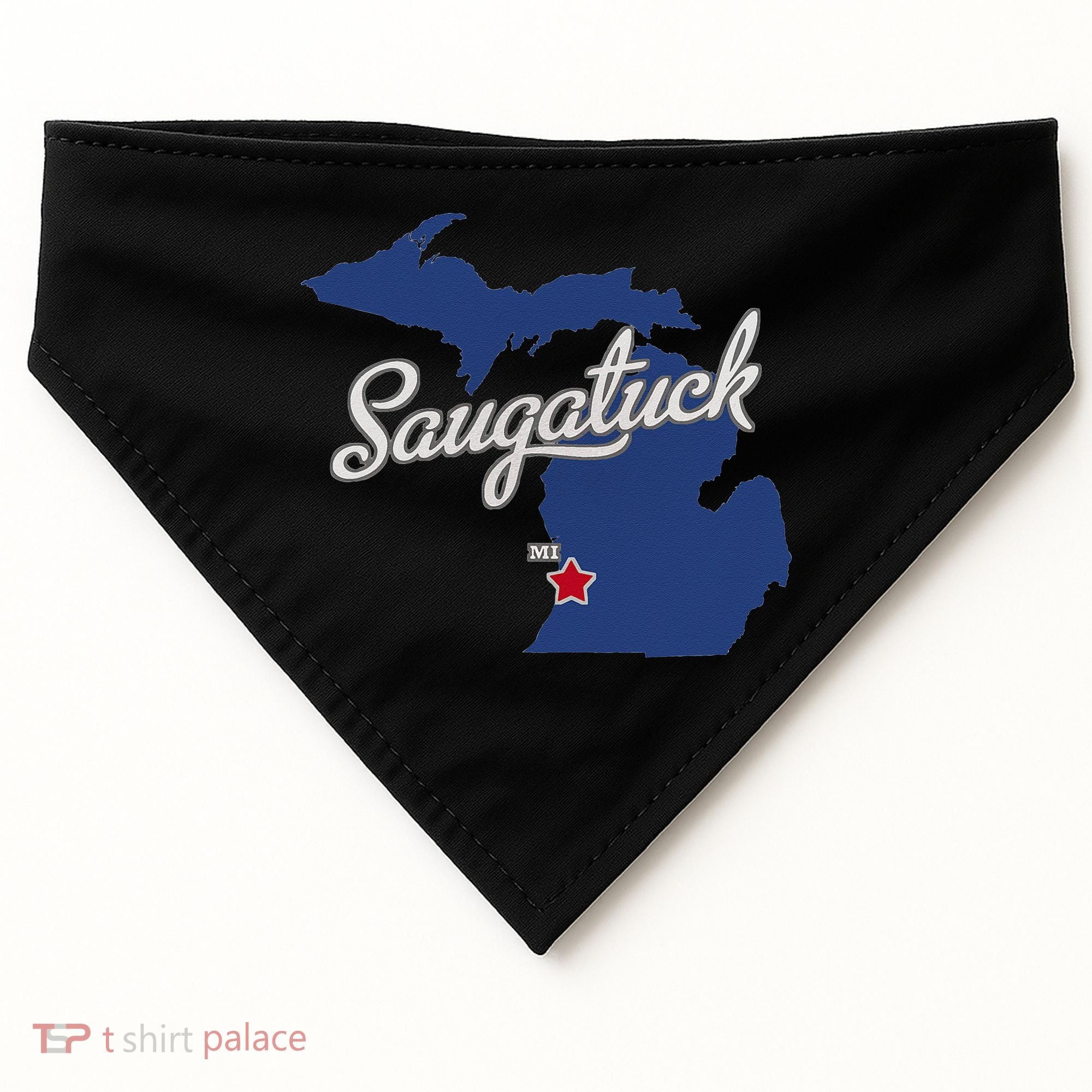 Saugatuck Michigan MI Map USA-Made Doggie Bandana