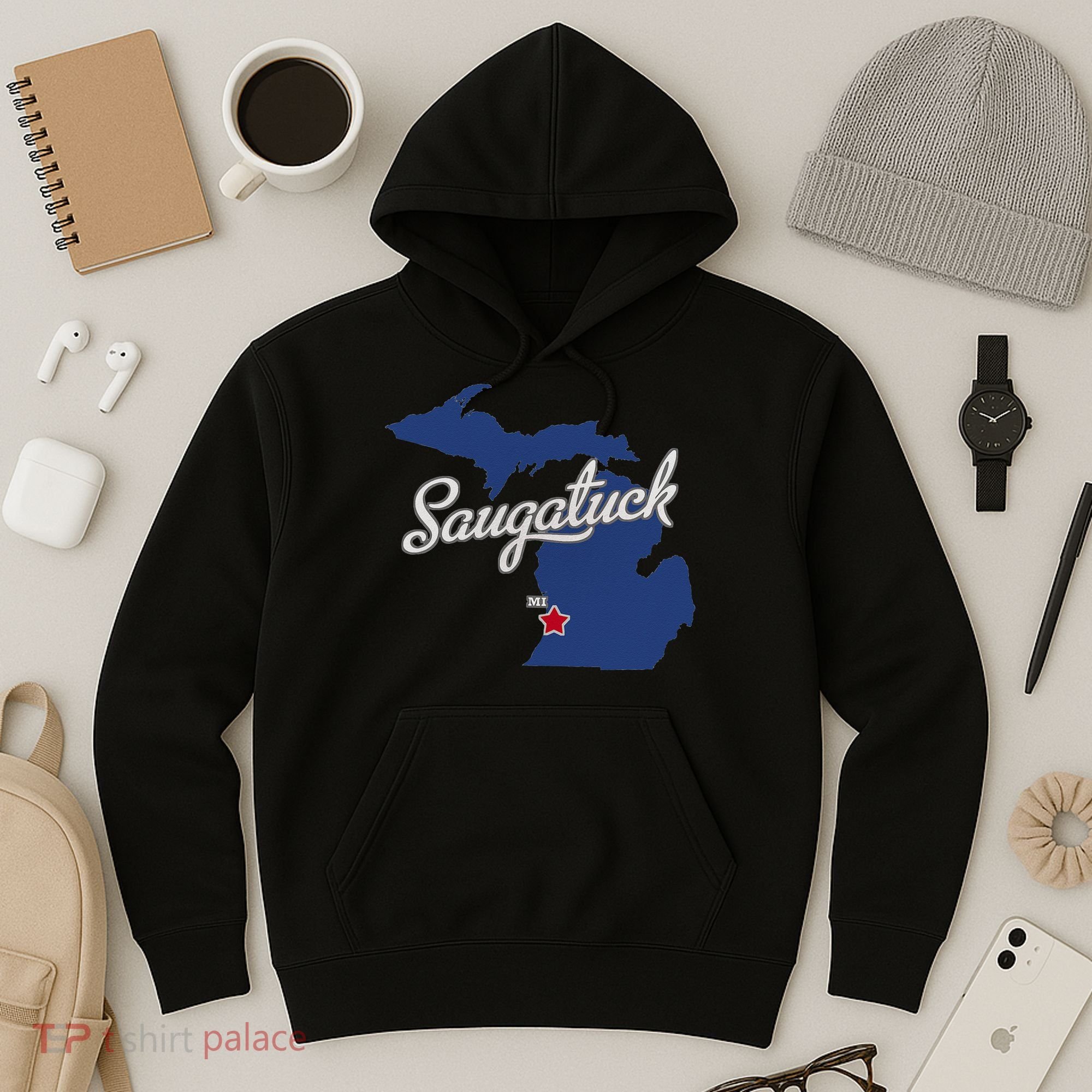 Saugatuck Michigan MI Map Hoodie