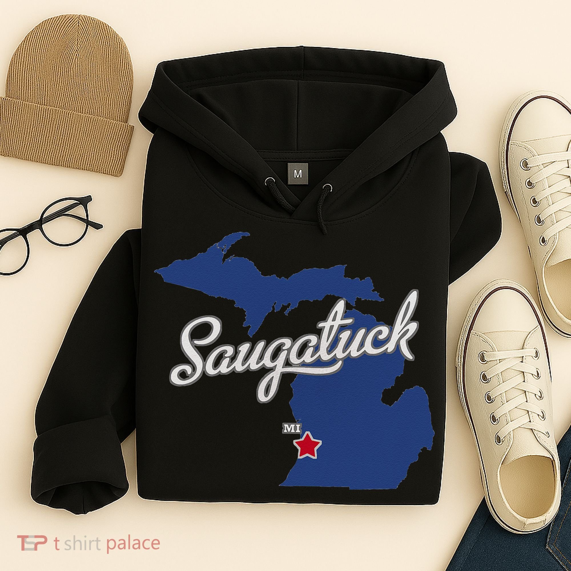 Saugatuck Michigan MI Map Hoodie