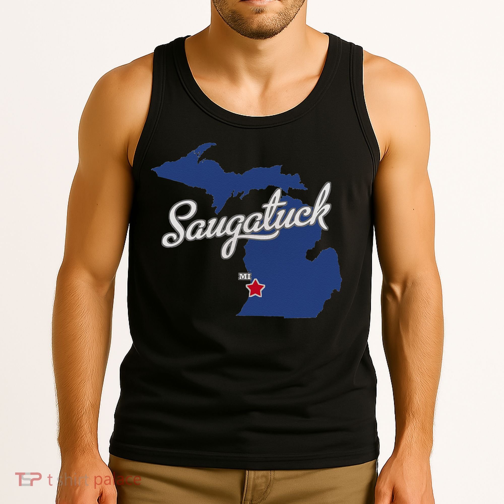 Saugatuck Michigan MI Map Tank Top