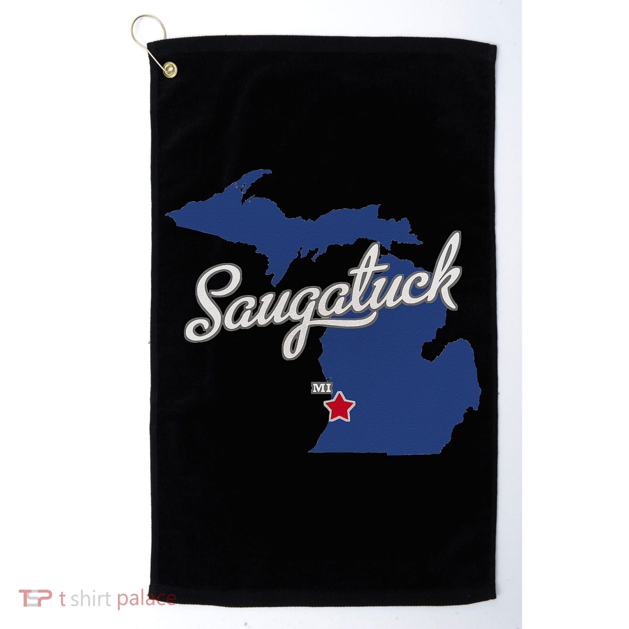 Saugatuck Michigan MI Map Golf Towel