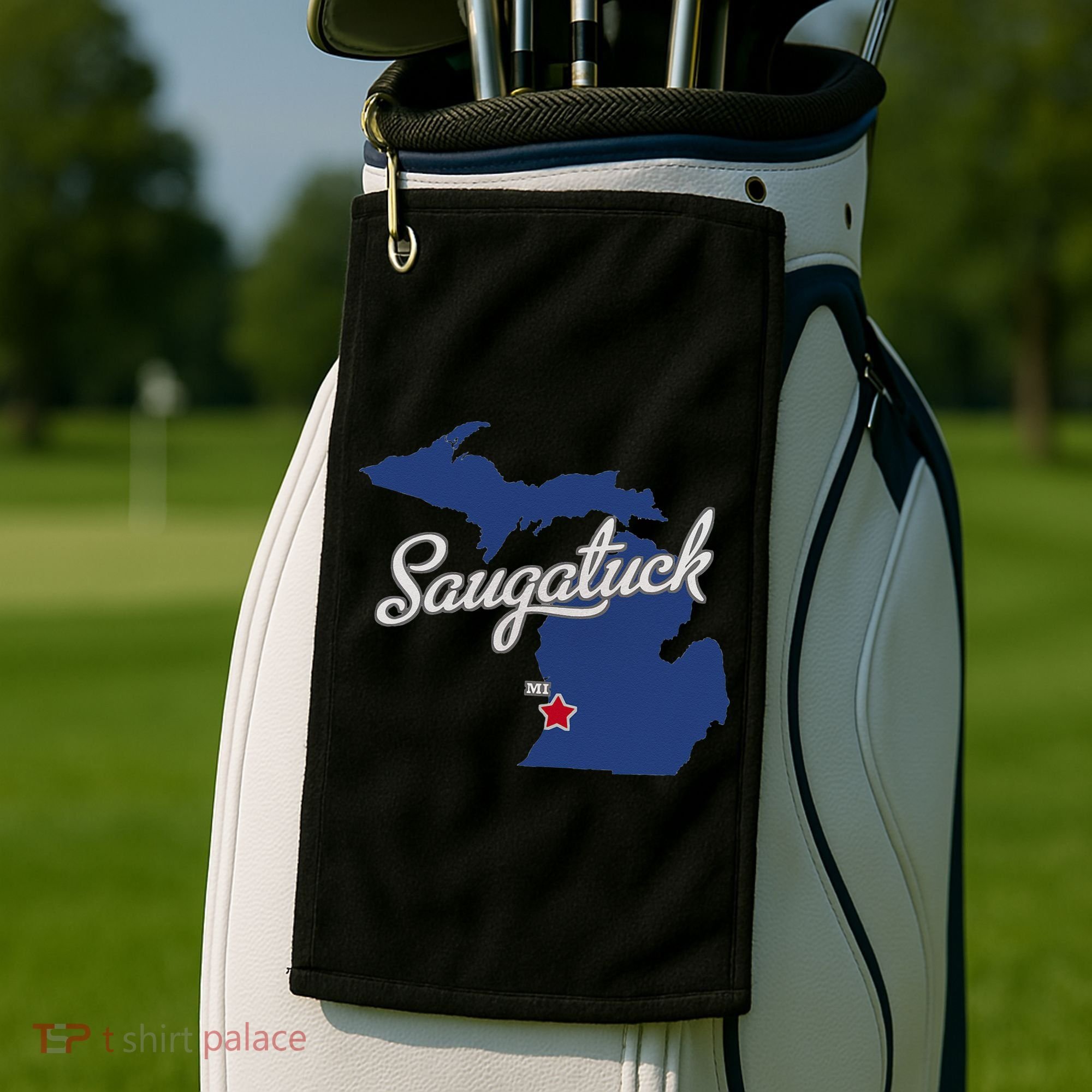 Saugatuck Michigan MI Map Golf Towel
