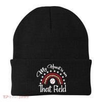 Softball Mom My Heart Is On That Field Women Mother Day Beanie thumb 0