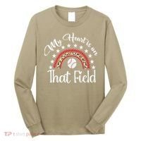 Softball Mom My Heart Is On That Field Women Mother Day Long Sleeve Shirt thumb 0