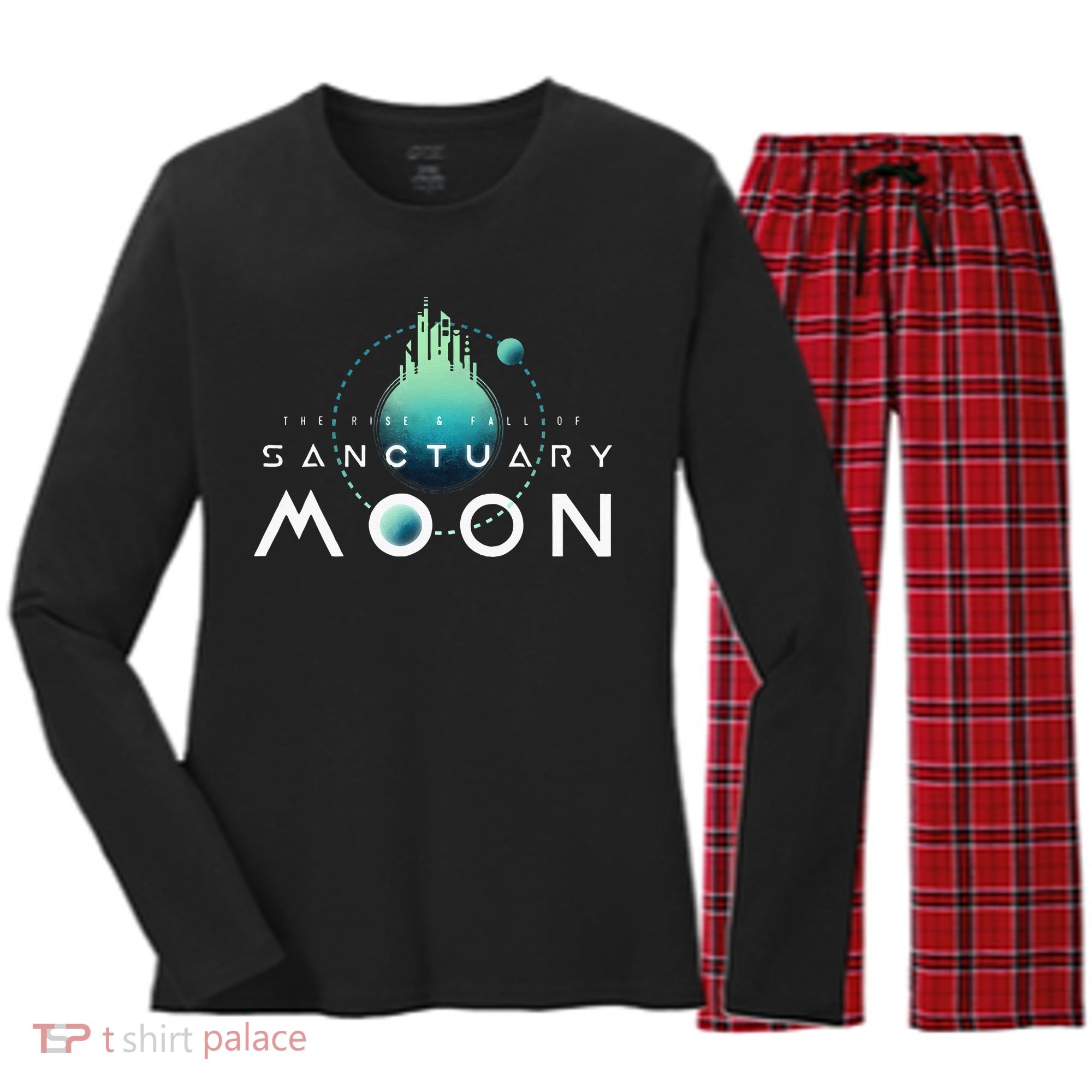 Sanctuary Moon Murderbot Funny Moon Space Science Fiction Women's Long Sleeve Flannel Pajama Set 