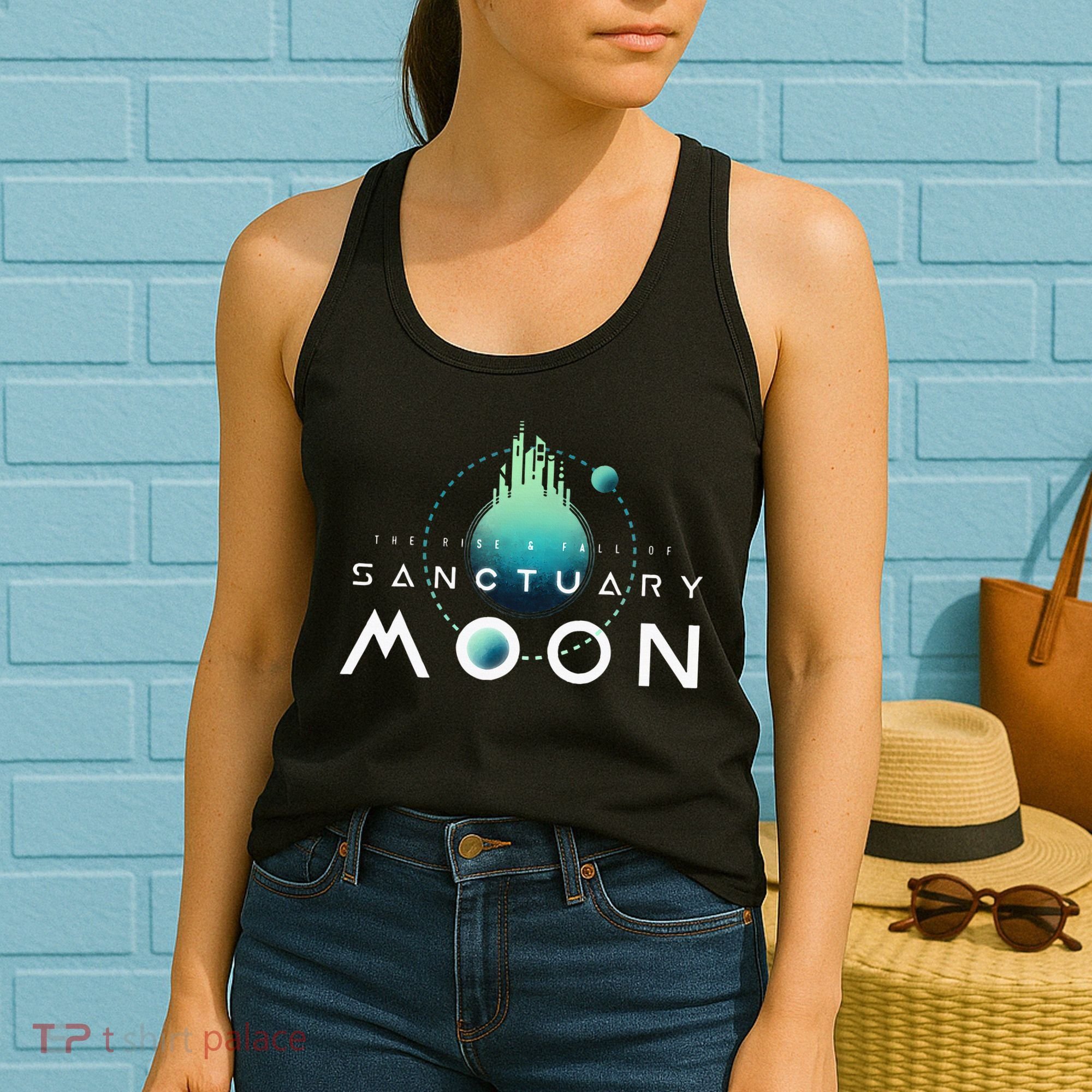 Sanctuary Moon Murderbot Funny Moon Space Science Fiction Women's Tank Top
