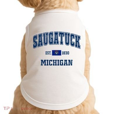Saugatuck Michigan MI Vintage State Flag Athletic Navy Doggie Tank