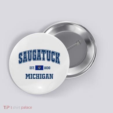 Saugatuck Michigan MI Vintage State Flag Athletic Navy Button