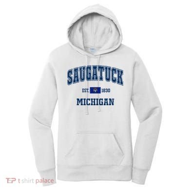 Saugatuck Michigan MI Vintage State Flag Athletic Navy Women's Hoodie