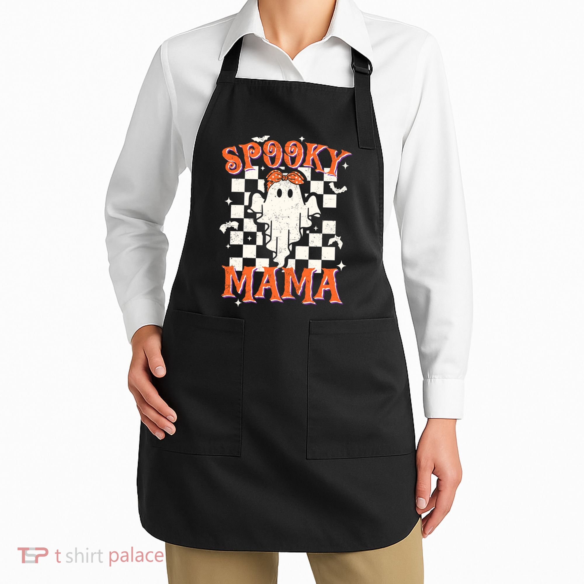 Spooky Mama Mom Cute Ghost Retro Spooky Season Halloween Apron