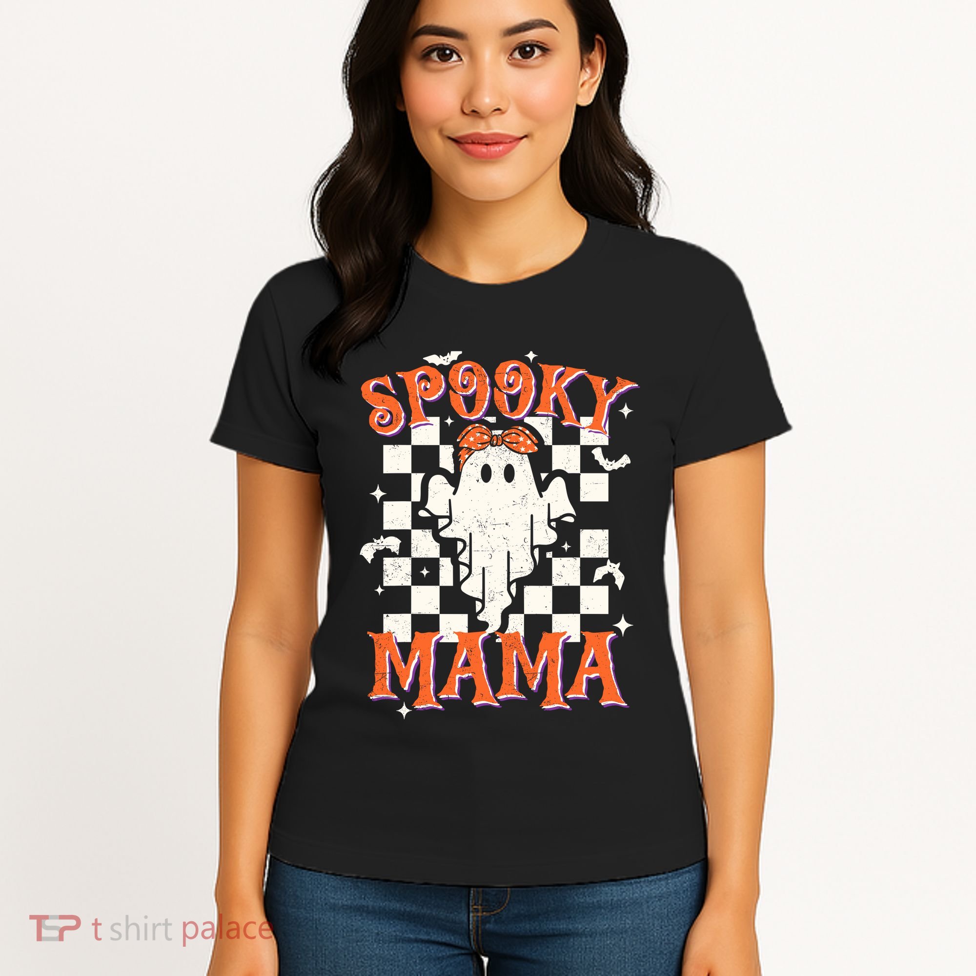Spooky Mama Mom Cute Ghost Retro Spooky Season Halloween Women's T-Shirt