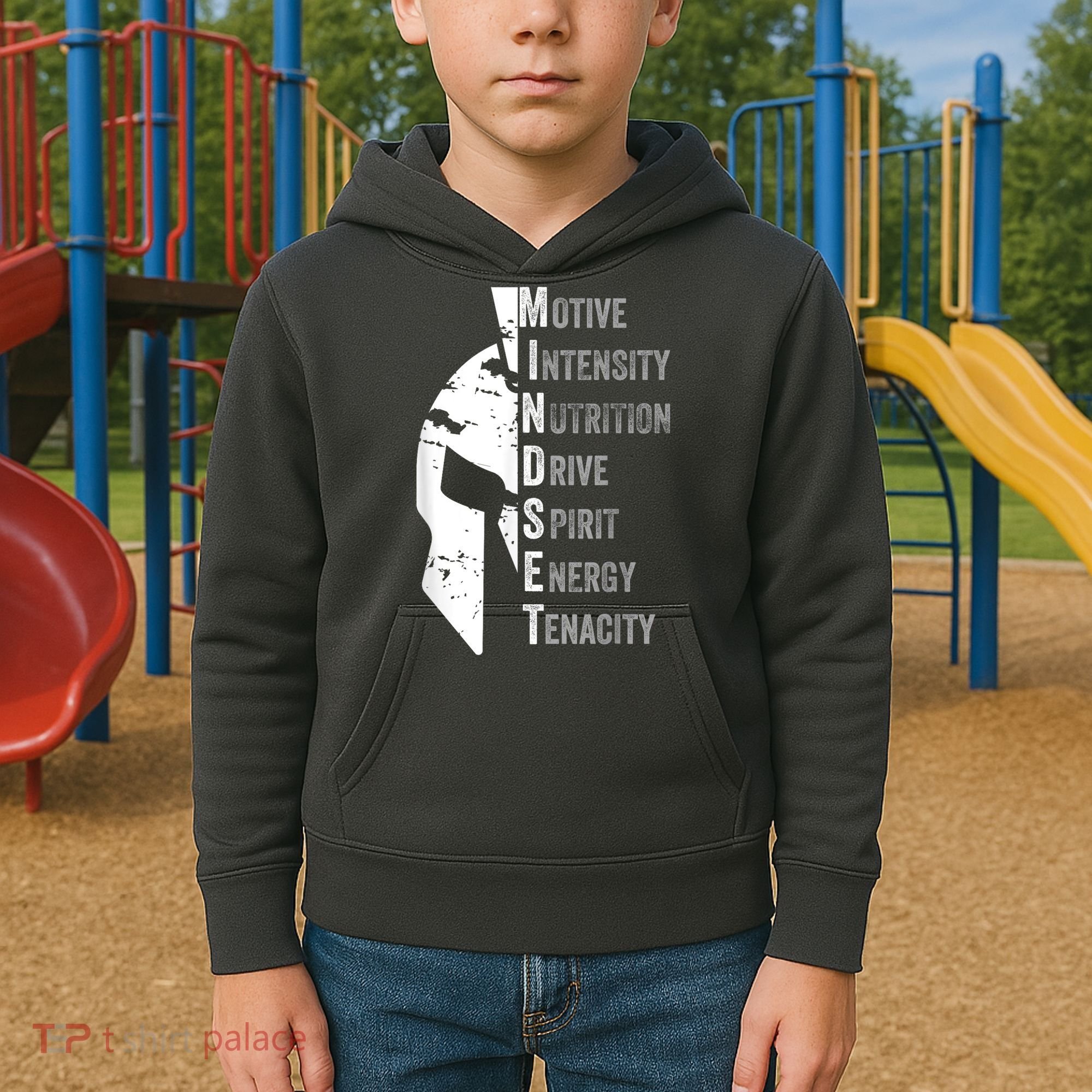 Spartan Mindset Motivational Inspirational Quote Graphic Kids Hoodie