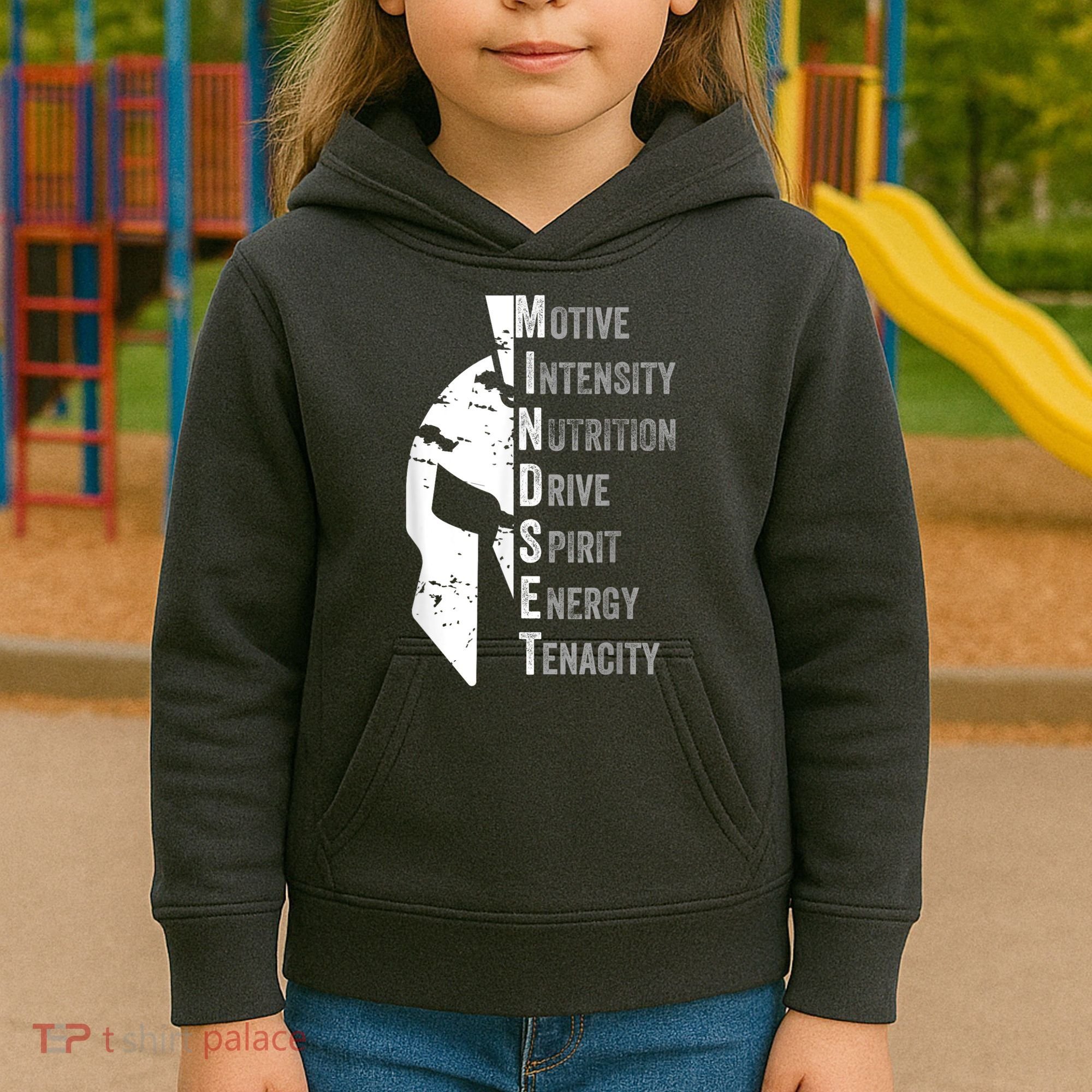 Spartan Mindset Motivational Inspirational Quote Graphic Kids Hoodie