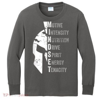 Spartan Mindset Motivational Inspirational Quote Graphic Kids Long Sleeve Shirt