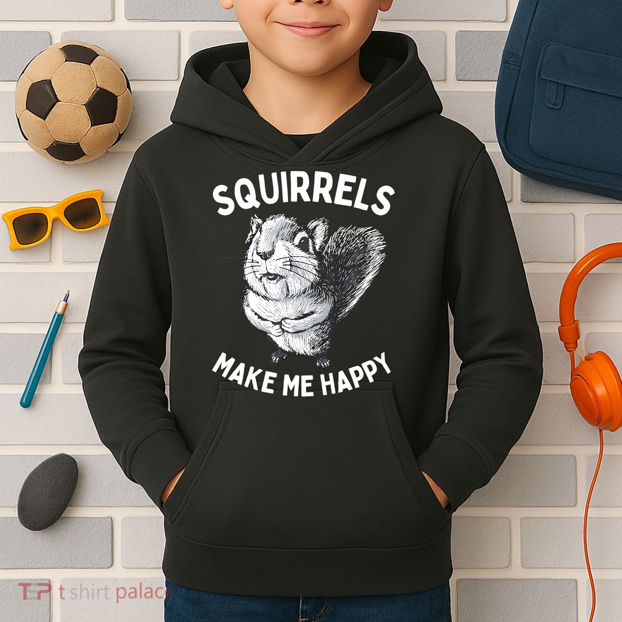 Squirrel Make Me Happy Funny Squirrel Lover Kids Hoodie