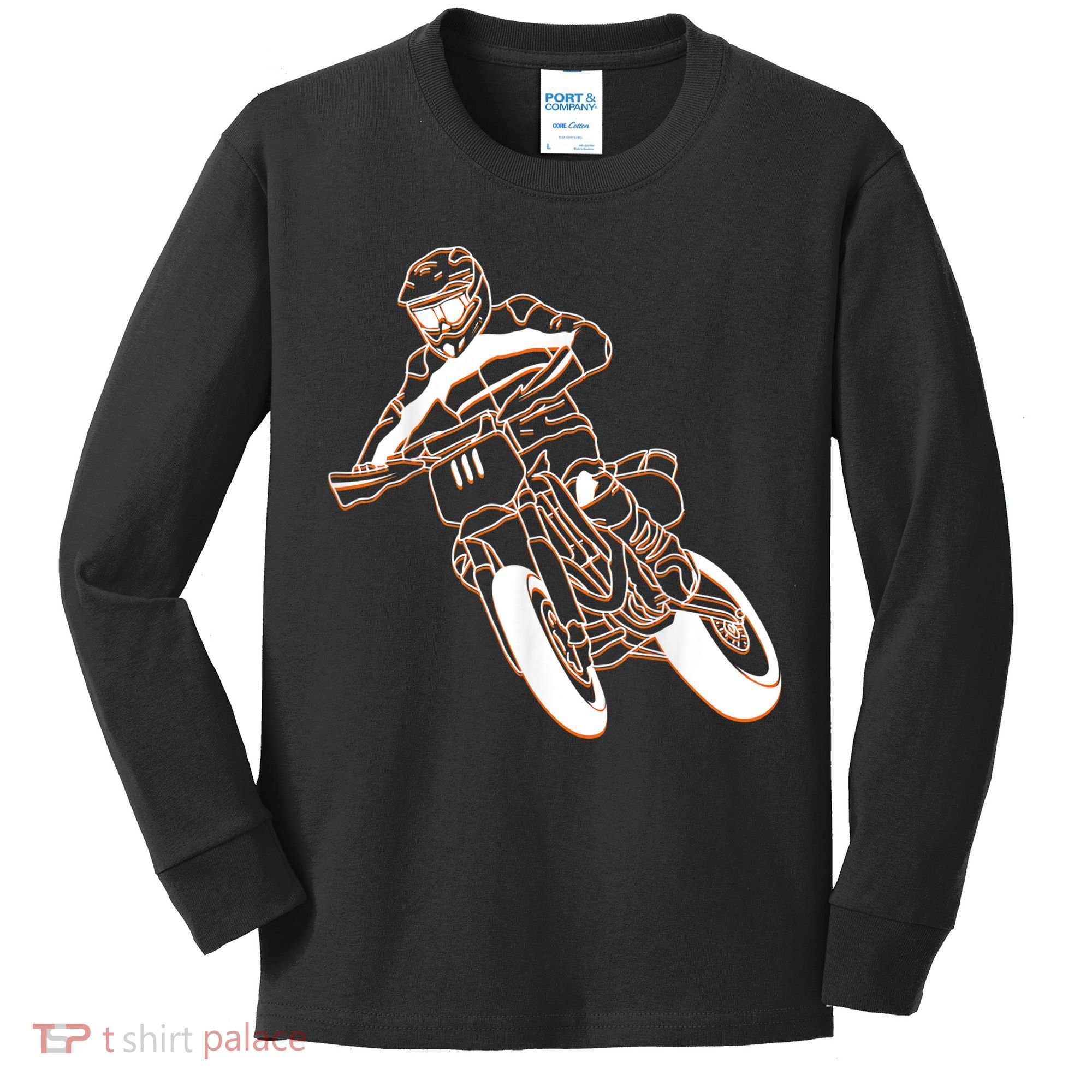 Supermoto Motorcycle Motocross Rider Racing Kids Long Sleeve Shirt