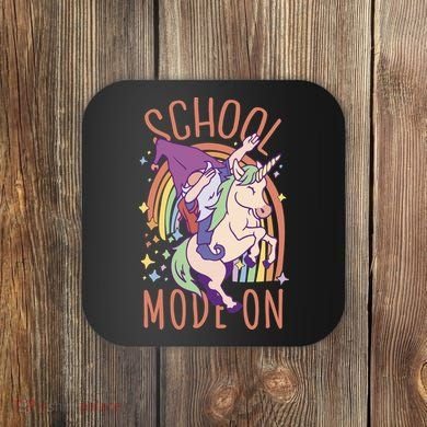 School Mode On Gnome Unicorn Rainbow Dab Coaster