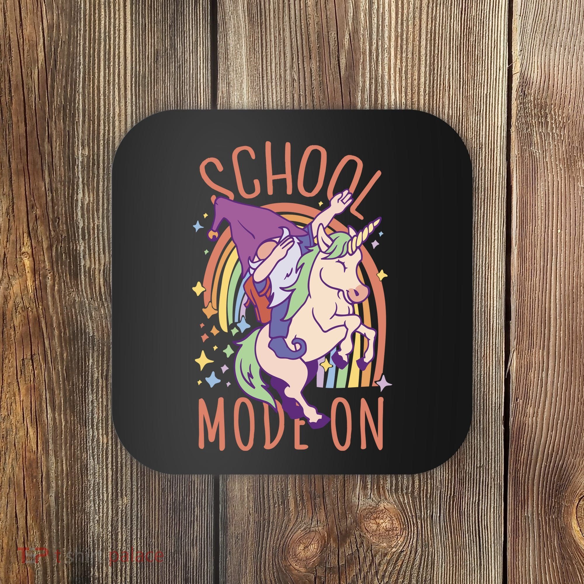 School Mode On Gnome Unicorn Rainbow Dab Coaster