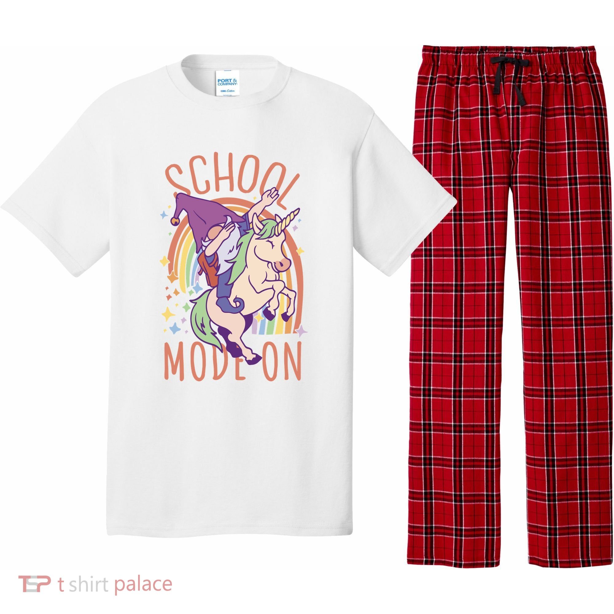 School Mode On Gnome Unicorn Rainbow Dab Pajama Set