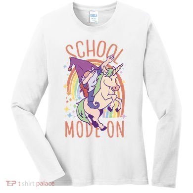 School Mode On Gnome Unicorn Rainbow Dab Women's Long Sleeve Shirt
