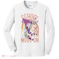 School Mode On Gnome Unicorn Rainbow Dab Kids Long Sleeve Shirt thumb 0