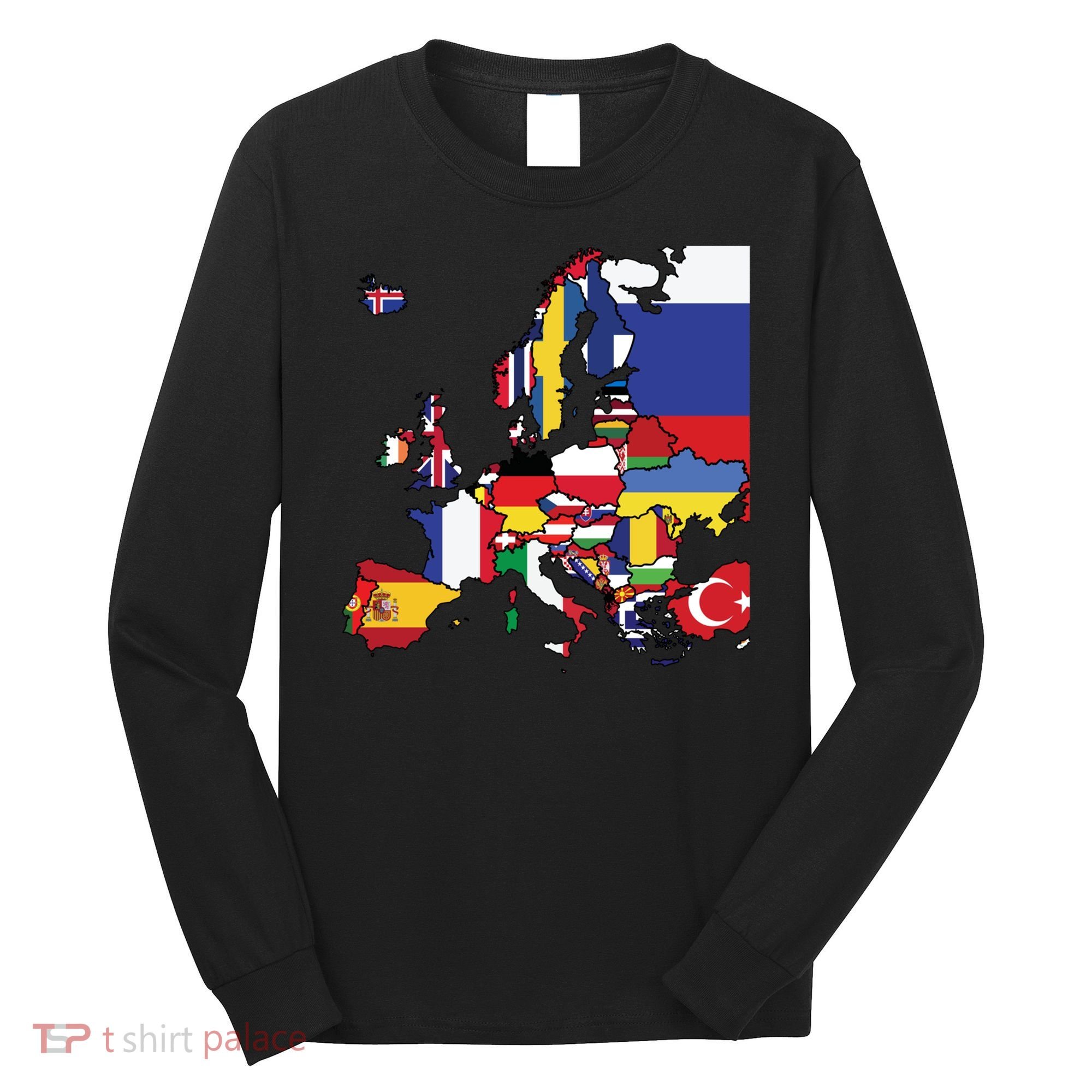 Simple Map Of Europe With Country Flags Long Sleeve Shirt