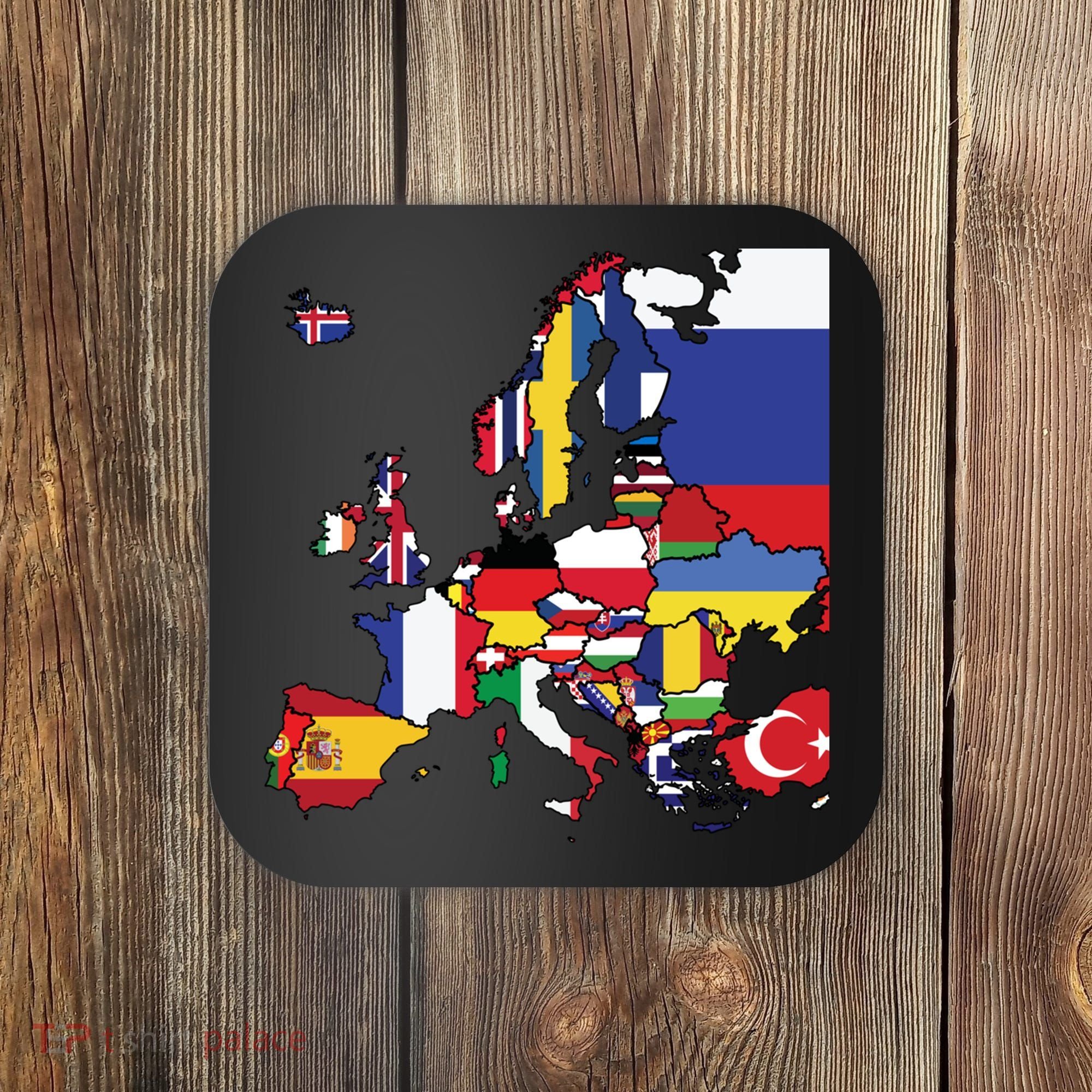 Simple Map Of Europe With Country Flags Coaster