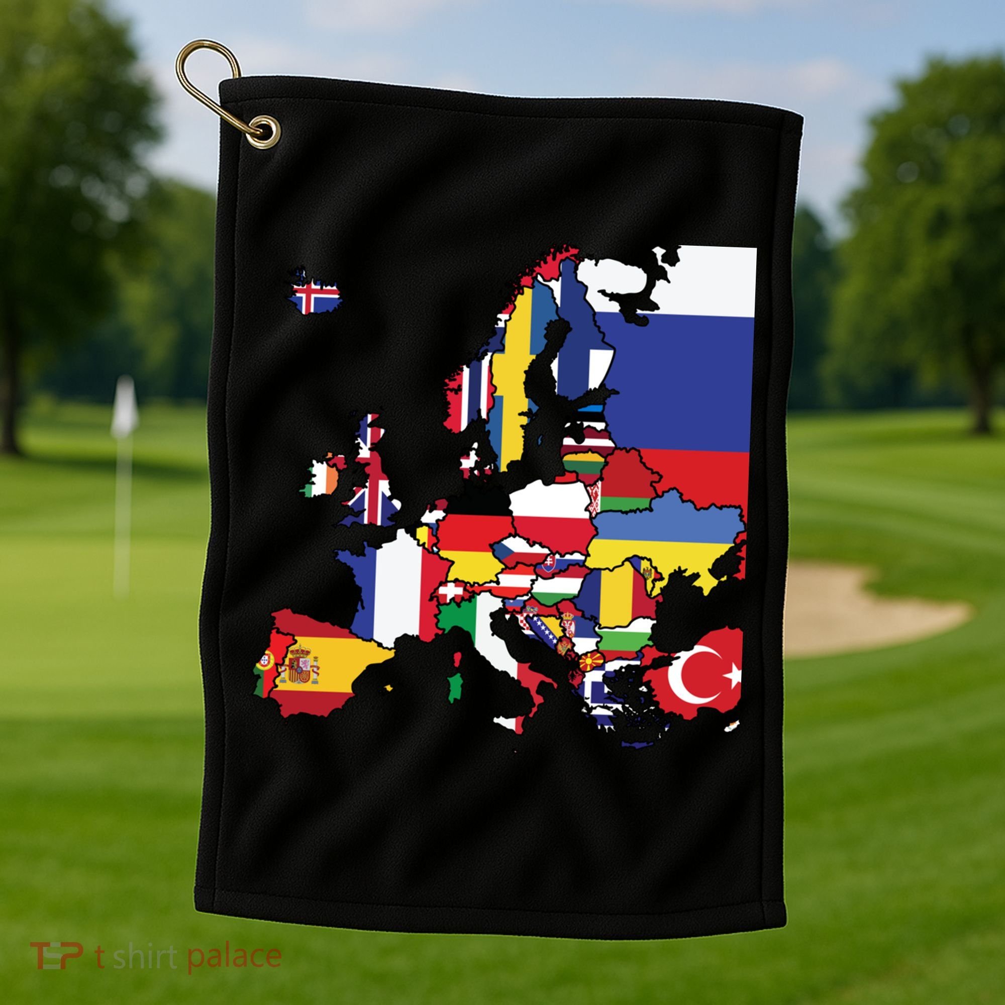 Simple Map Of Europe With Country Flags Golf Towel