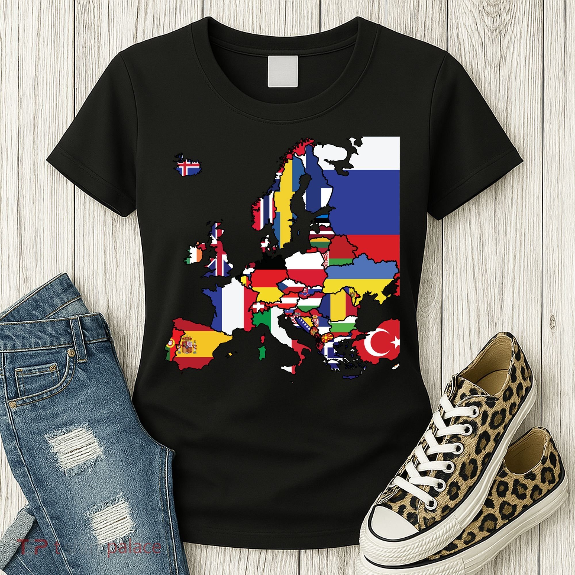 Simple Map Of Europe With Country Flags Women's T-Shirt