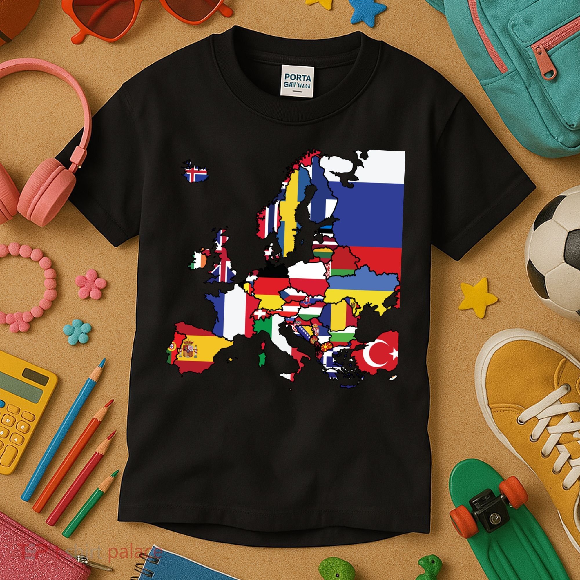 Simple Map Of Europe With Country Flags Kids T-Shirt
