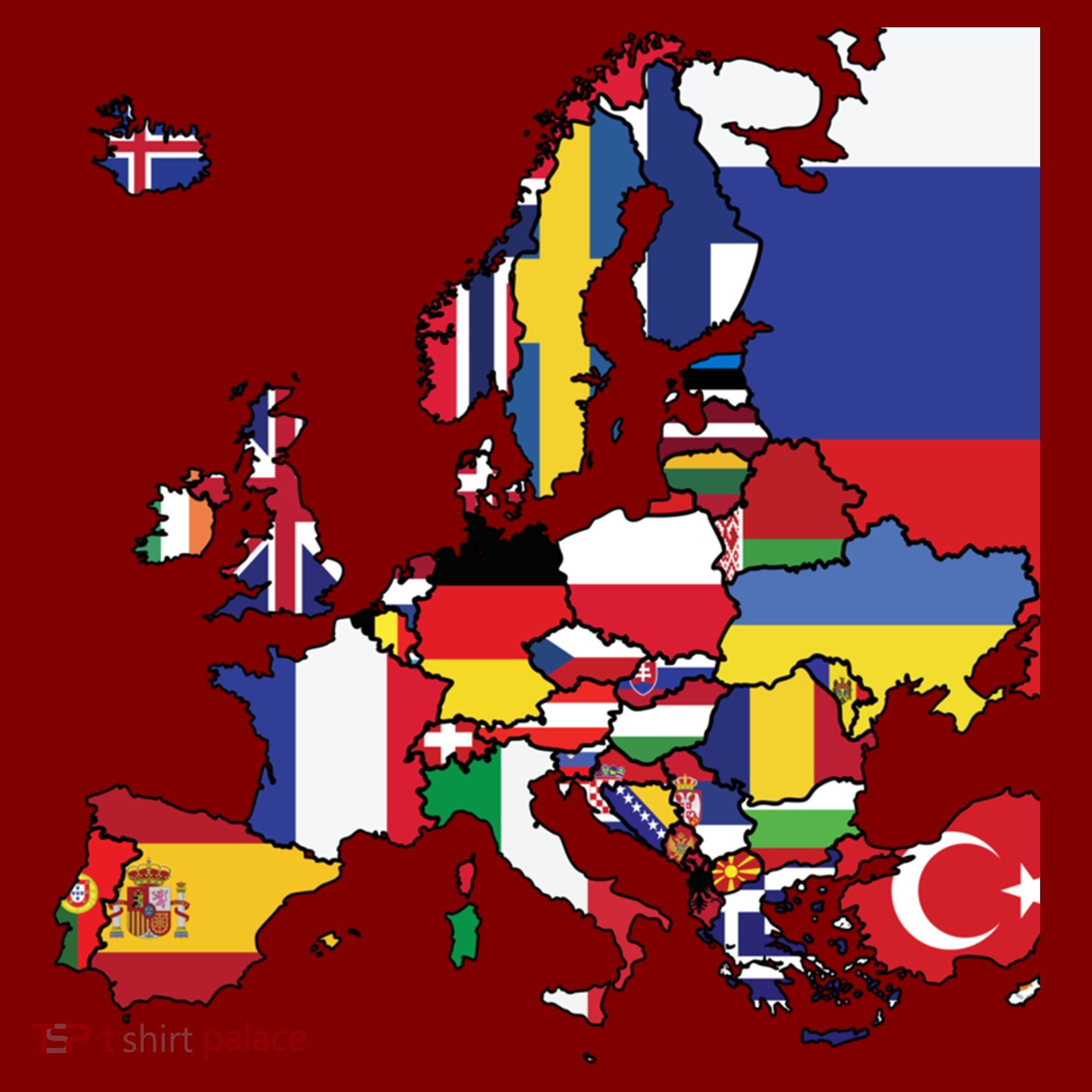 Simple Map Of Europe With Country Flags Hoodie