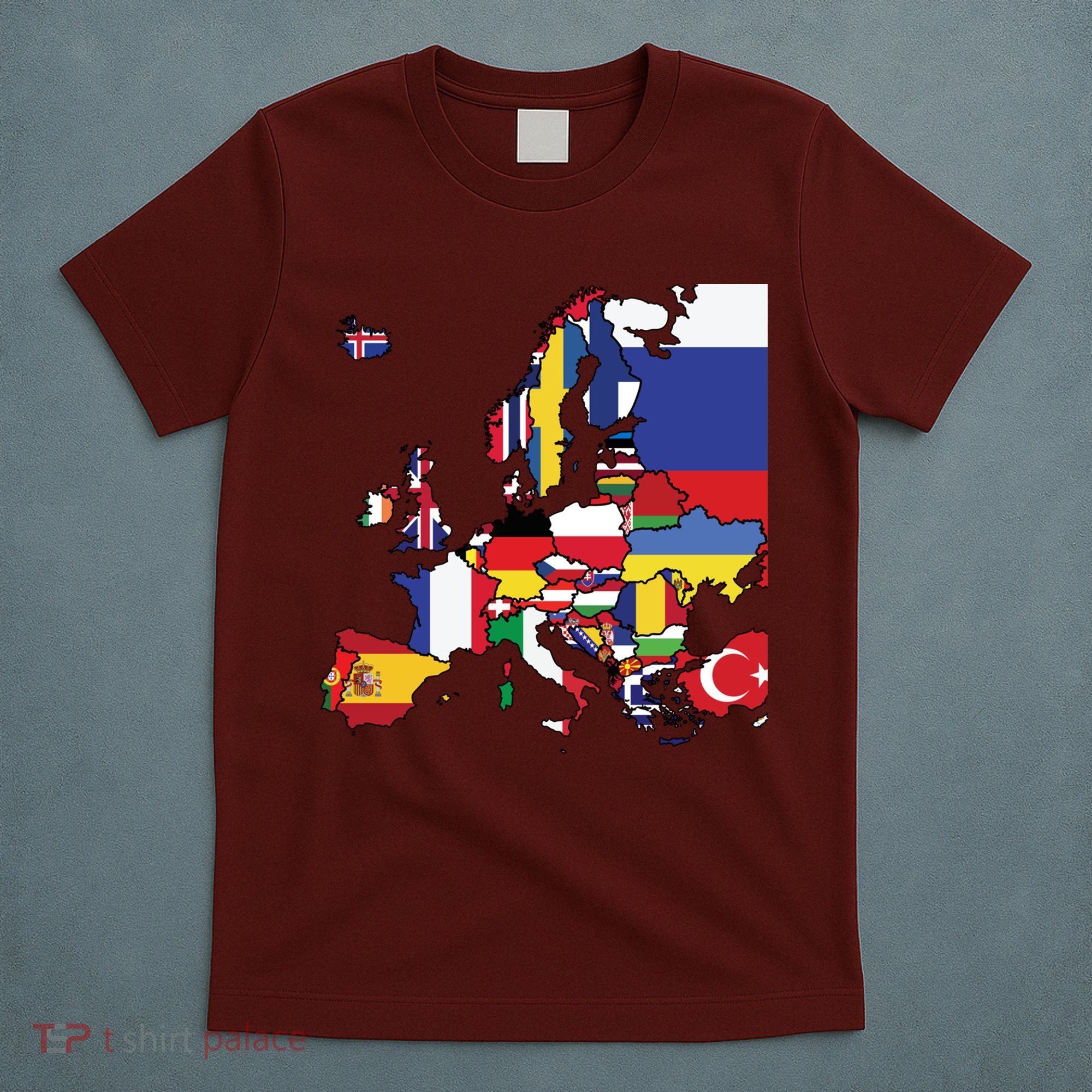 Simple Map Of Europe With Country Flags T-Shirt