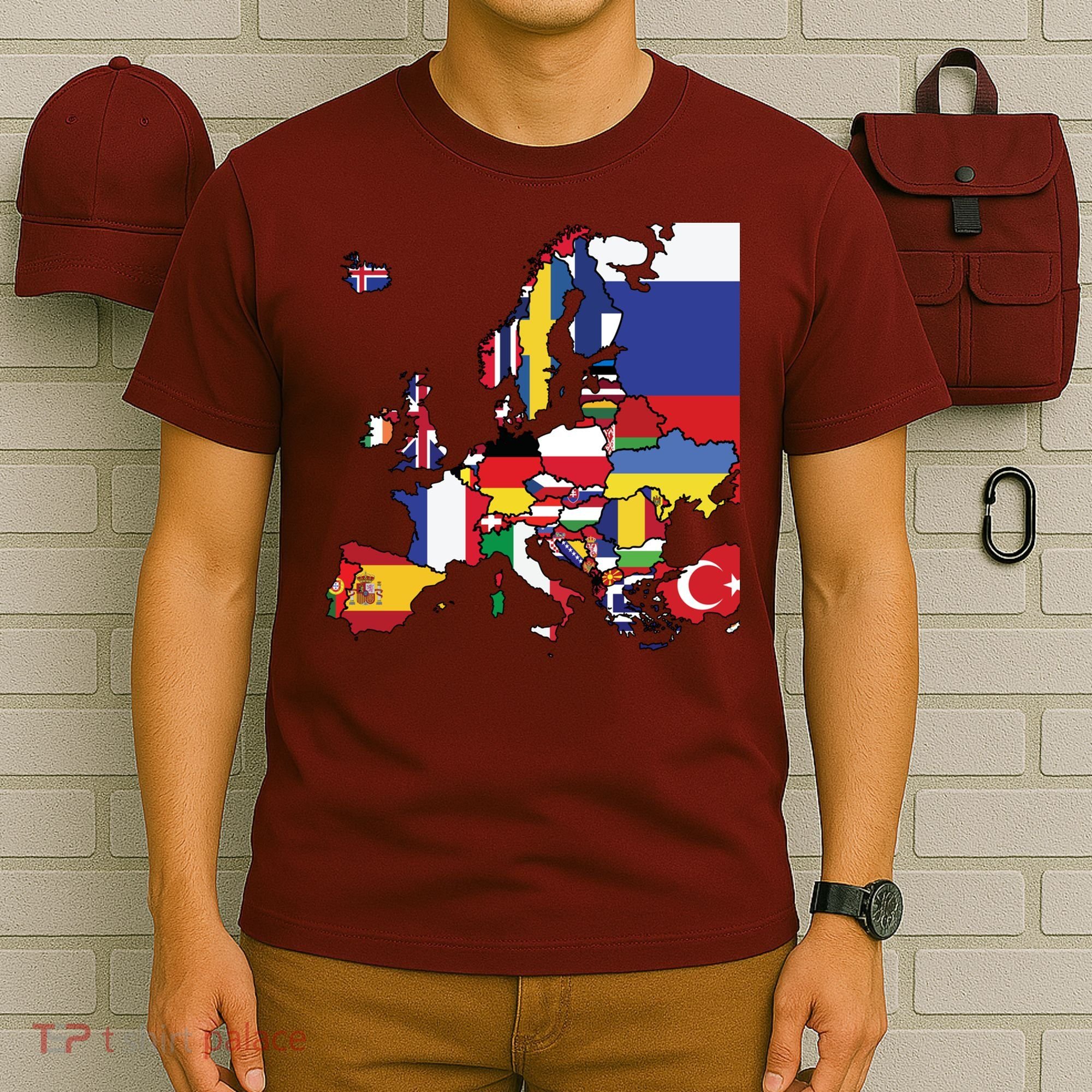 Simple Map Of Europe With Country Flags T-Shirt