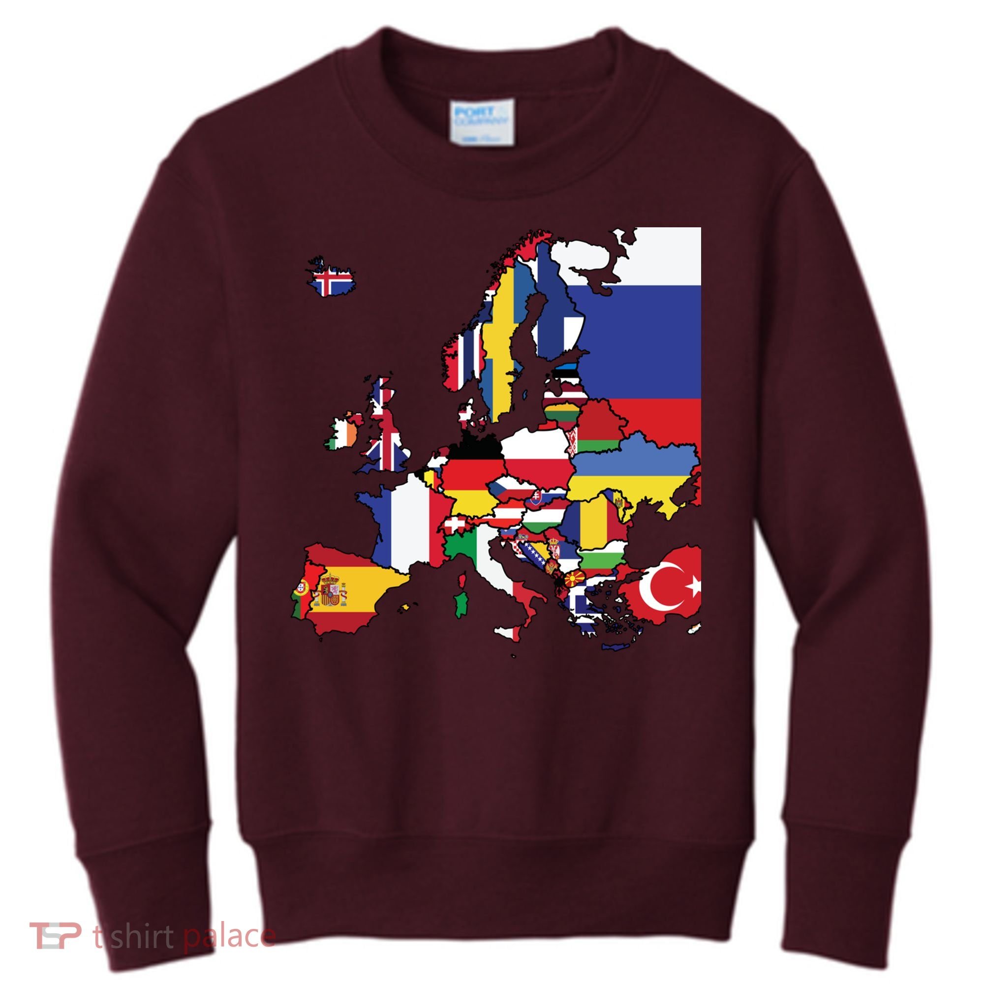 Simple Map Of Europe With Country Flags Kids Sweatshirt