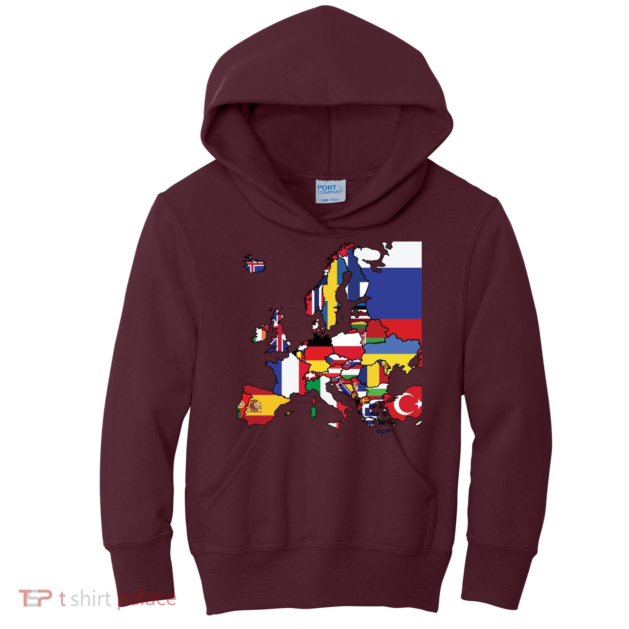 Simple Map Of Europe With Country Flags Kids Hoodie