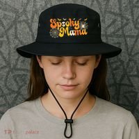 Spooky Mama Outfit Witch Mom Halloween Retro Groovy Gift Bucket Hat thumb 3