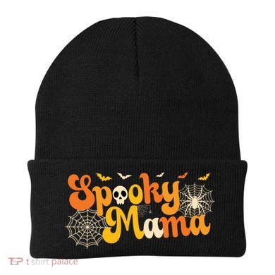 Spooky Mama Outfit Witch Mom Halloween Retro Groovy Gift Beanie