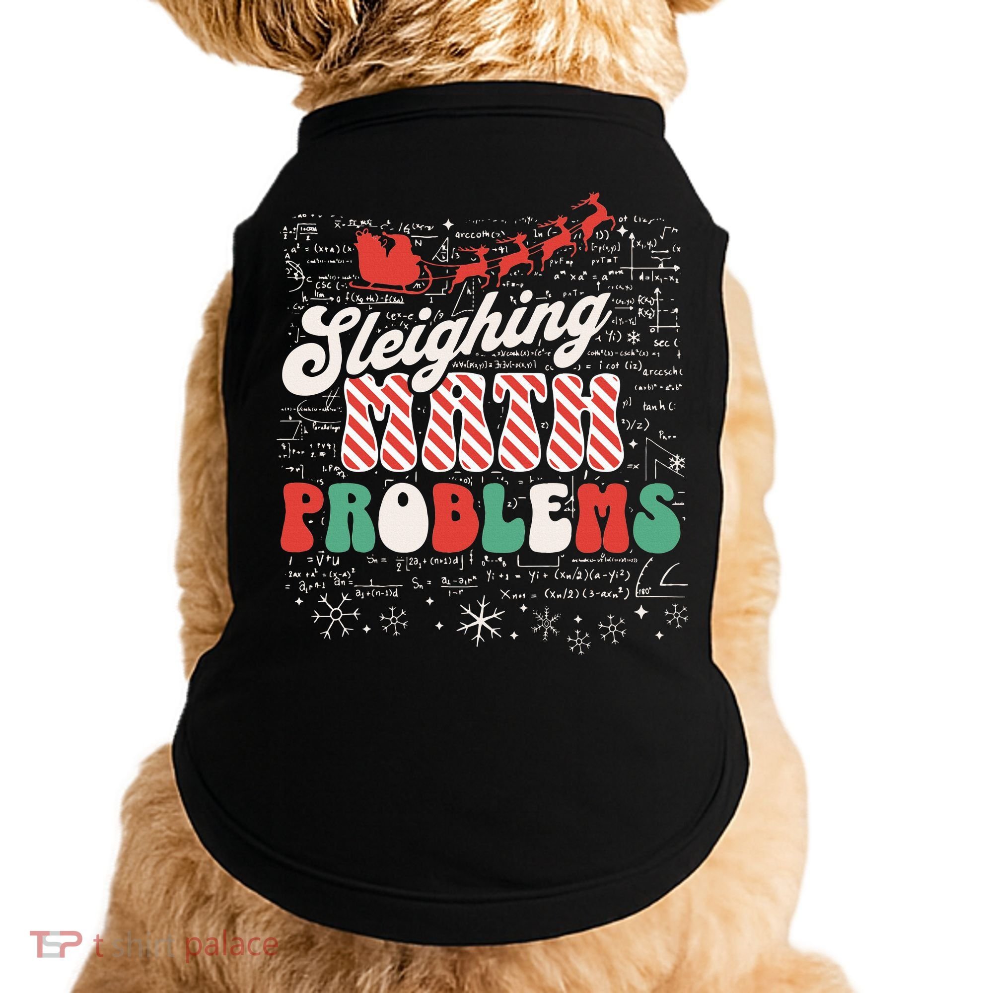 Sleighing Math Problems  Funny Christmas Math Teacher Santa  Doggie Tank