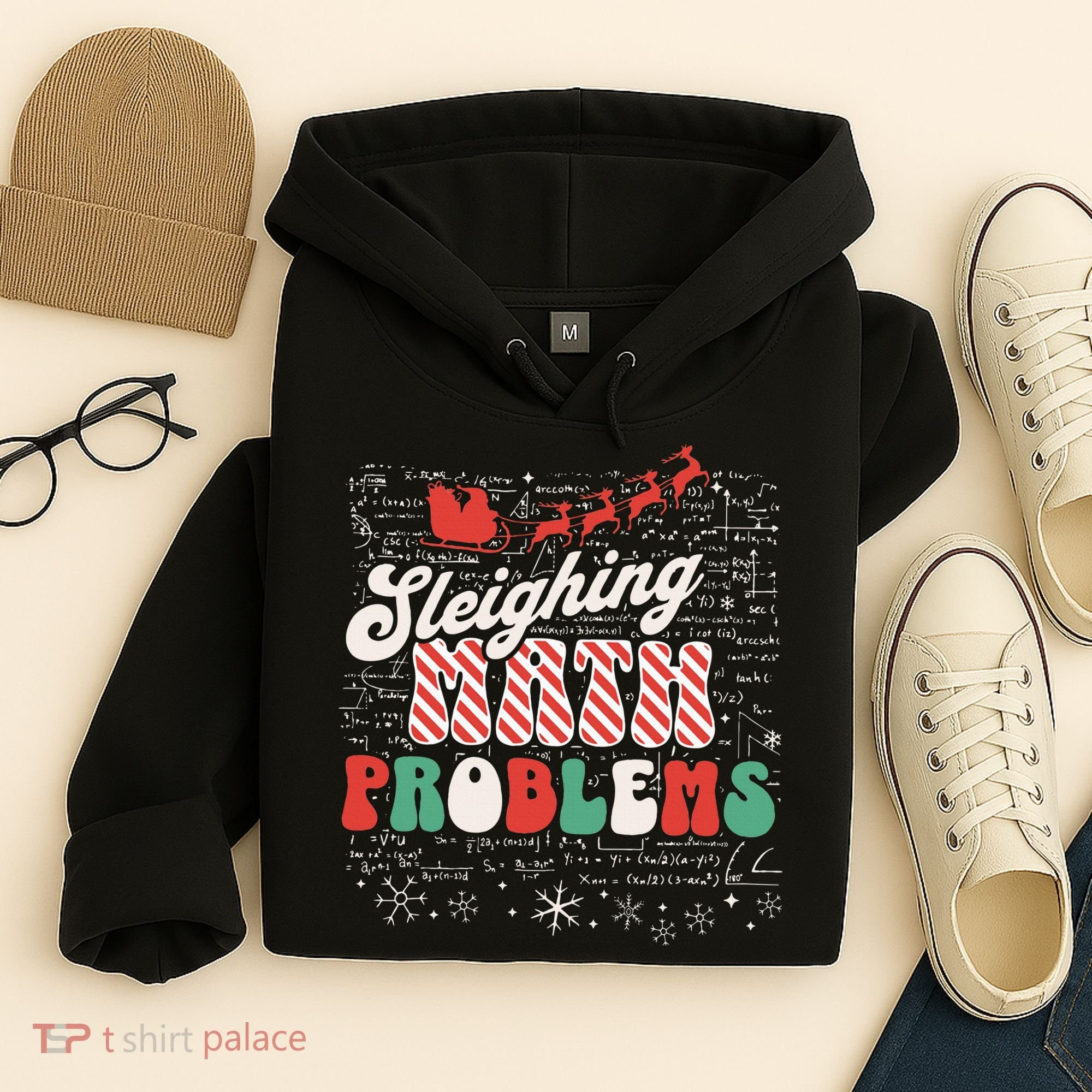 Sleighing Math Problems  Funny Christmas Math Teacher Santa  Hoodie