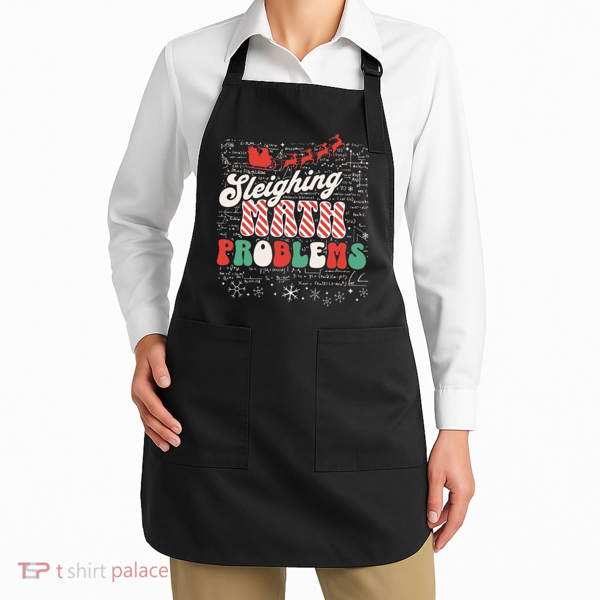 Sleighing Math Problems  Funny Christmas Math Teacher Santa  Apron