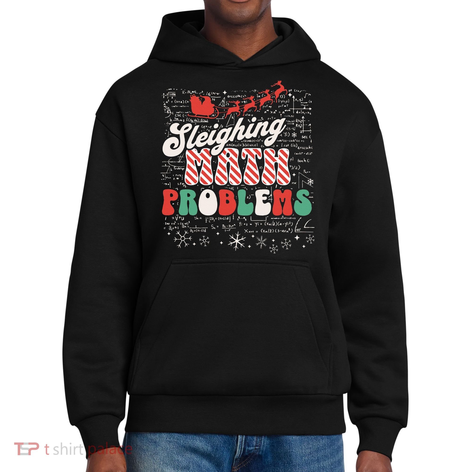 Sleighing Math Problems  Funny Christmas Math Teacher Santa  District V.I.T. Heavyweight Hoodie