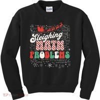 Sleighing Math Problems  Funny Christmas Math Teacher Santa  Kids Sweatshirt thumb 0