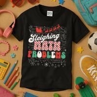 Sleighing Math Problems  Funny Christmas Math Teacher Santa  Kids T-Shirt thumb 3