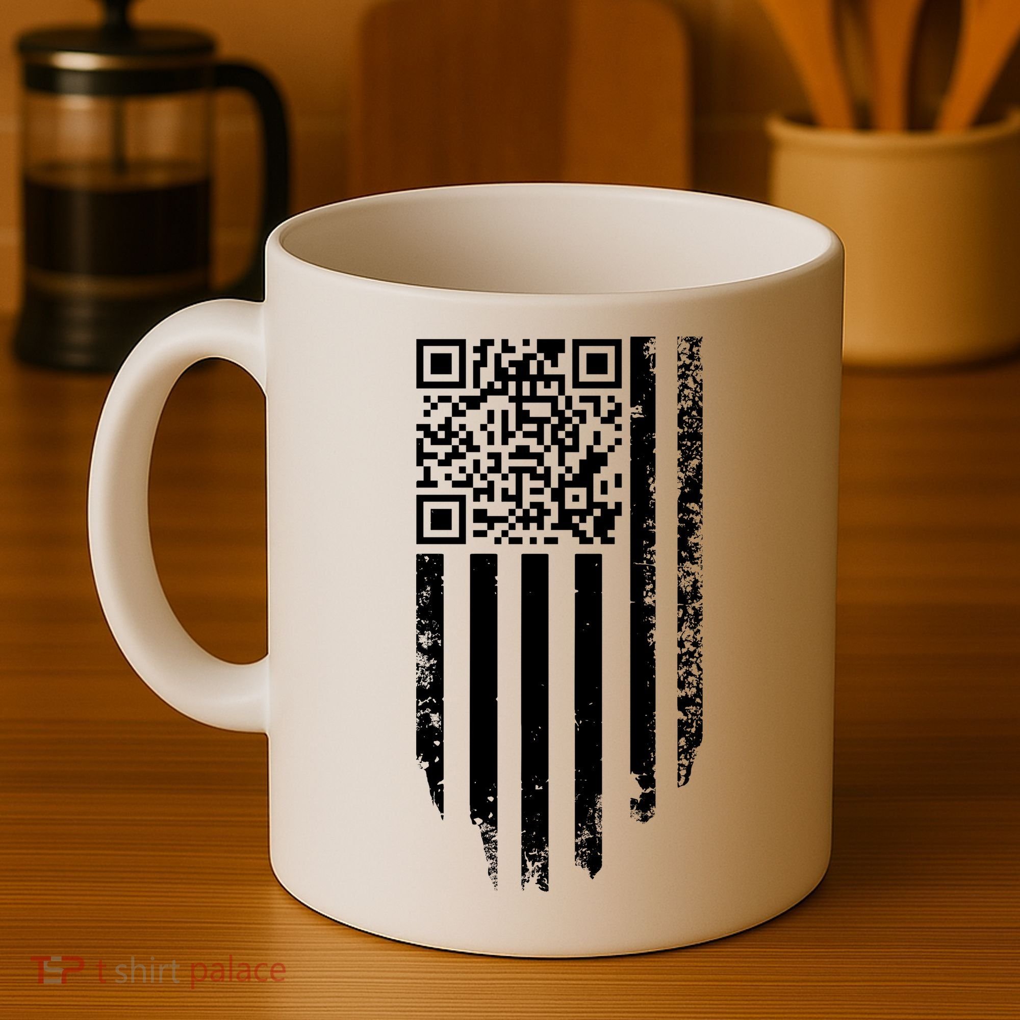 Scan Me President Trump Dancing Code American Flag Coffee Mug