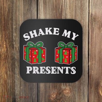 Shake My Presents Jingle My Balls Couples Christmas Coaster