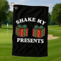 Shake My Presents Jingle My Balls Couples Christmas Golf Towel thumb 1